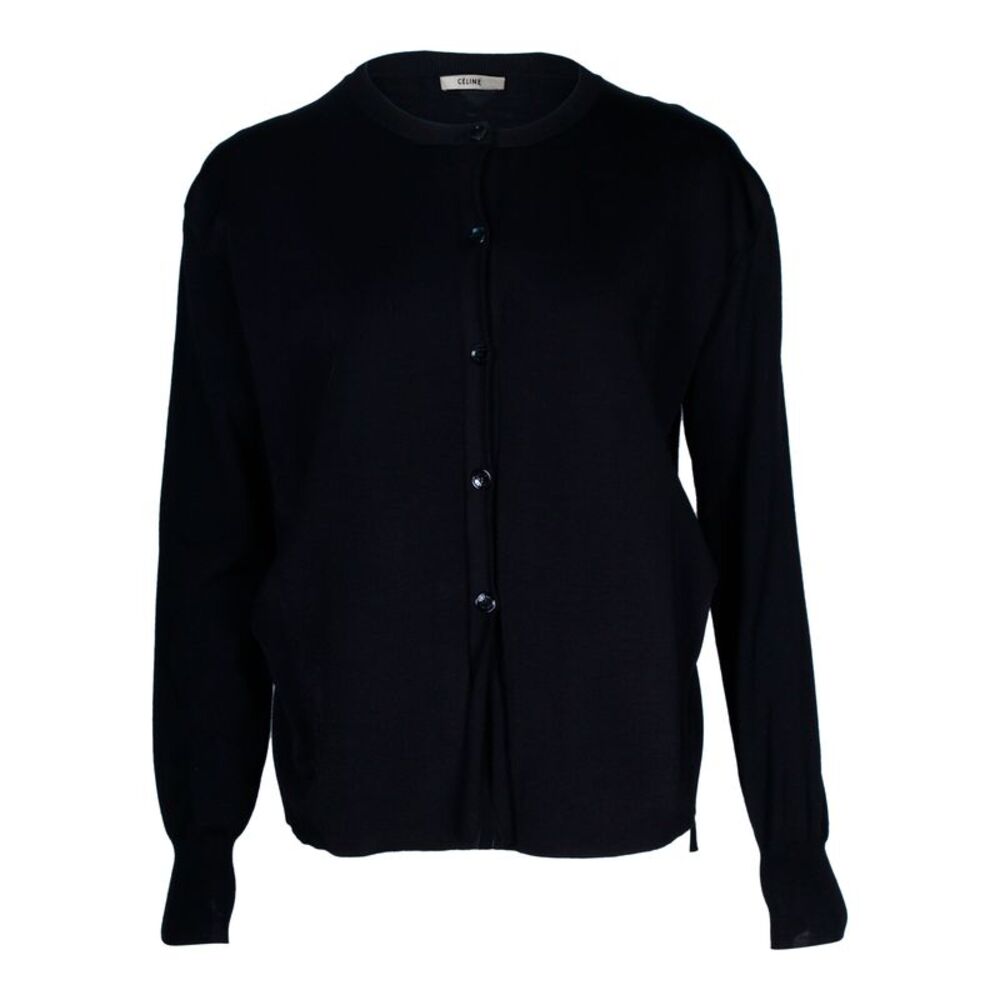 Celine Buttoned Cardigan in Black Wool